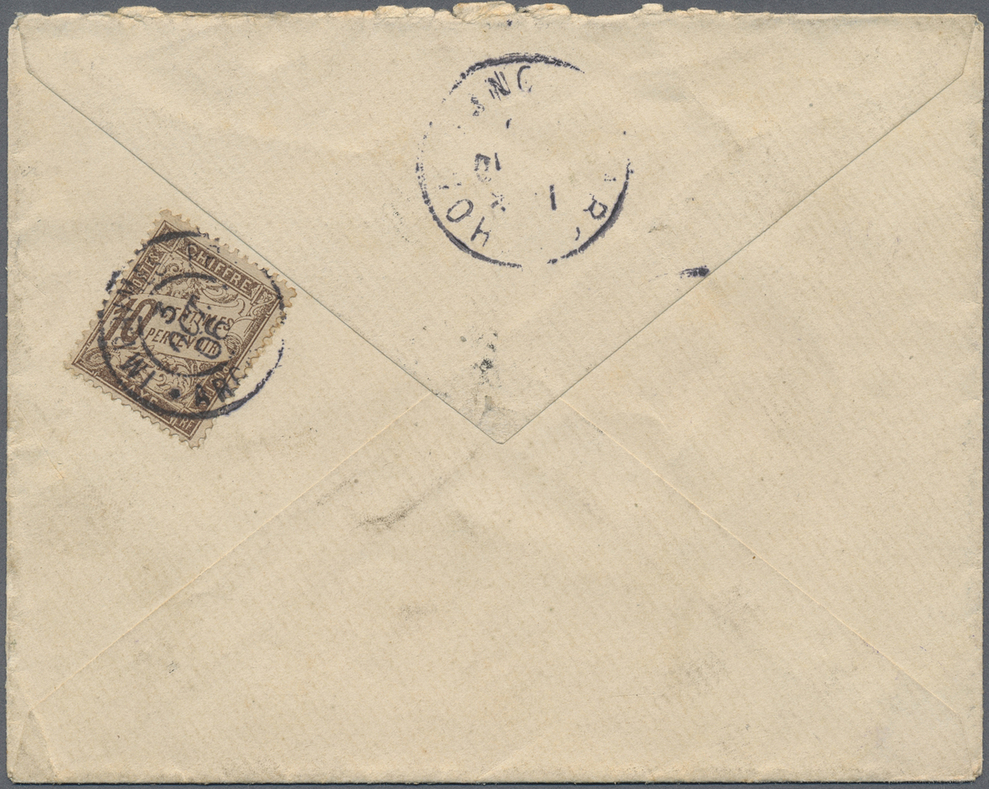 Br Gabun: 1906. Roughly Opend Envelope Addressed To France Bearing Gabon Yvert 16, 1c Black/azure And Yvert 17, 2c Lilac - Gabon (1960-...)
