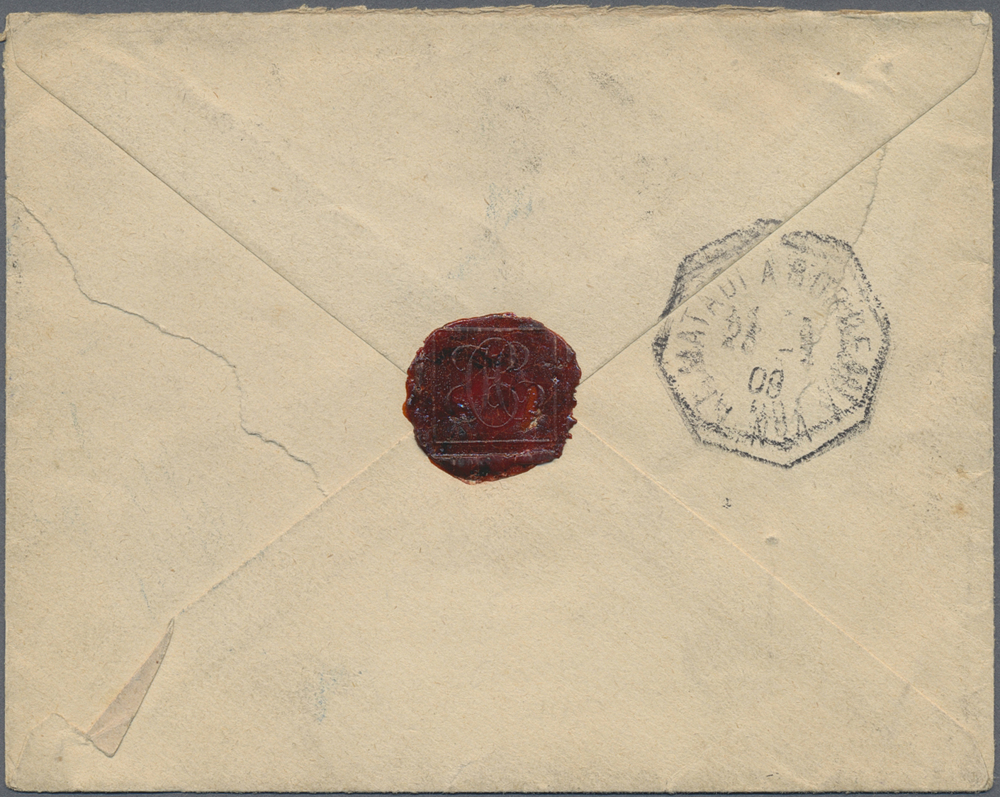Br Gabun: 1909. Registered Envelope (soiled, Tears) To France Bearing Gabon Yvert 19, 5c Yellow Green, Yvert 20, 10c Ros - Gabon (1960-...)