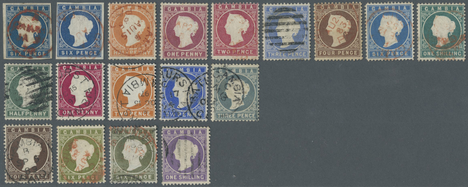 O Gambia: 1869/1887, Nice Lot Of QV Heads Starting Imperforates 6 D Without And With Watermark Followed By 16 Different  - Gambia (1965-...)