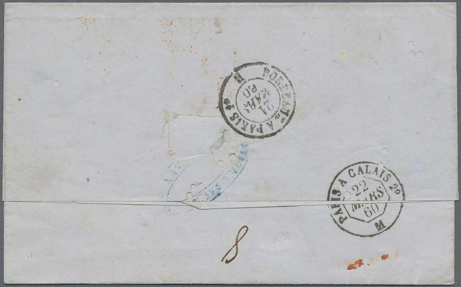 Br Gambia: 1860. Stampless Envelope (archive Folds) Written From Bordeaux Addressed To 'Albreda, Riviere De Gambie' Canc - Gambia (1965-...)