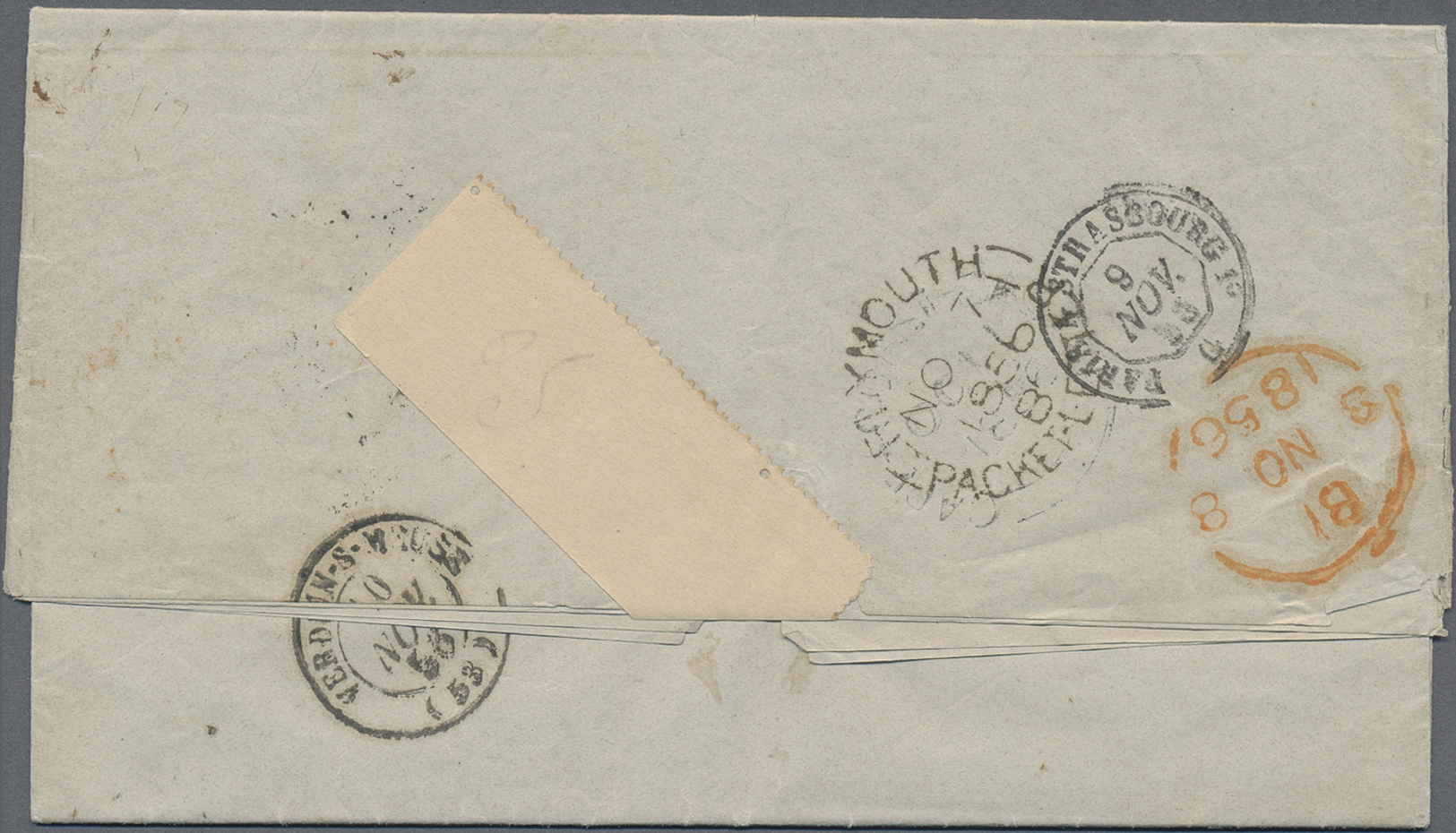 Br Goldküste: 1856. Stampless Envelope (archive Folds) Addressed To France Cancelled By Cape Cost/Castle Date Stamp On R - Gold Coast (...-1957)