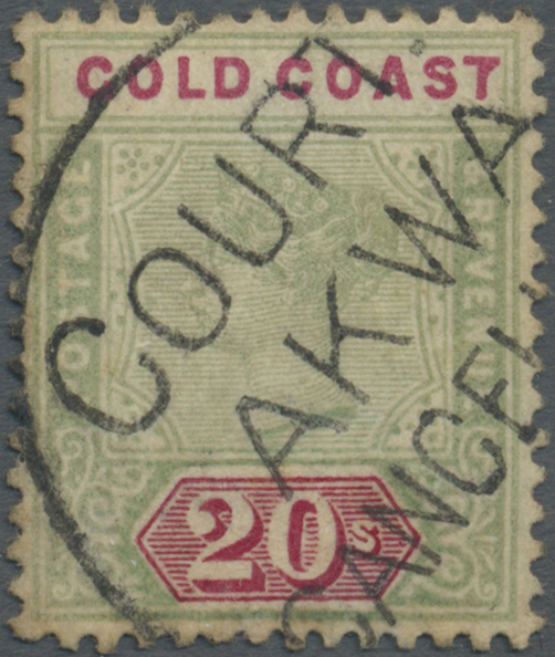 O Goldküste: 1889, QV 20s. Green And Red Fine Used With Fiscal Cancel 'COURT. AKWA CANCEL(LED)', Rare Stamp Unpriced Pos - Gold Coast (...-1957)