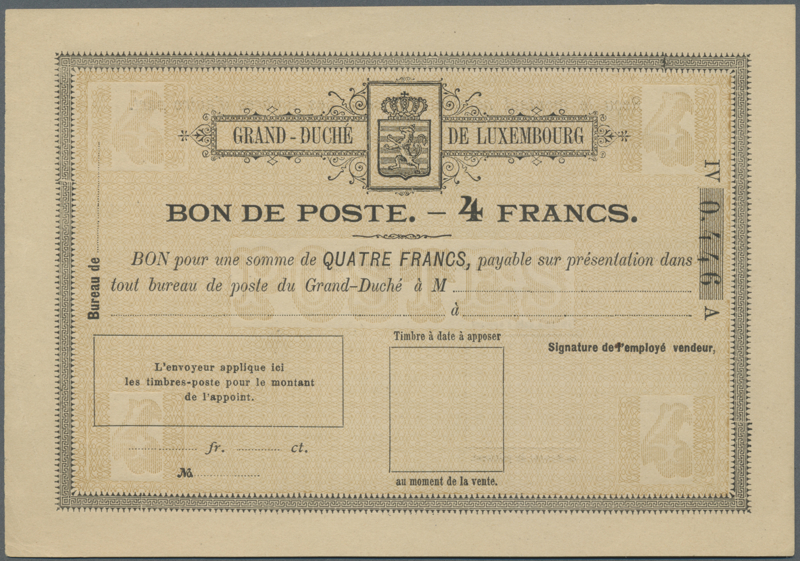 GA Luxemburg - Besonderheiten: 1890 ca. komplette ungebrauchte Serie von Postauszahlungsscheinen „bon de Poste” v