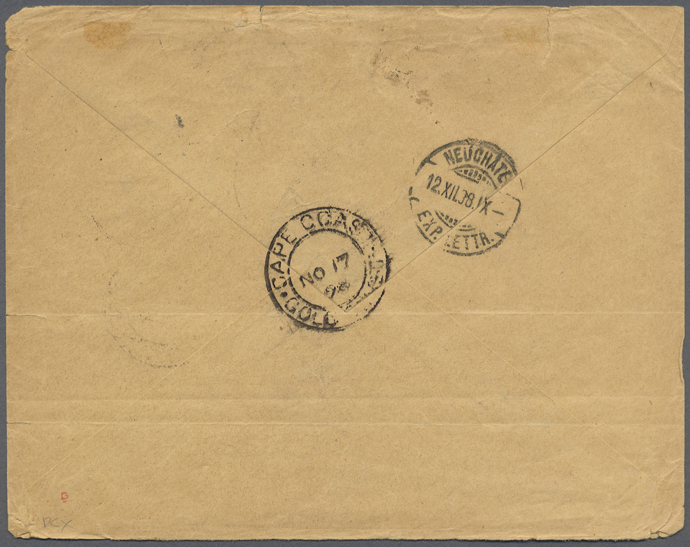 Br Goldküste: 1898. Envelope (small Tears At Top, Not Affecting The Adhesives) Addressed To Switzerland Bearing SG 12, 1 - Gold Coast (...-1957)
