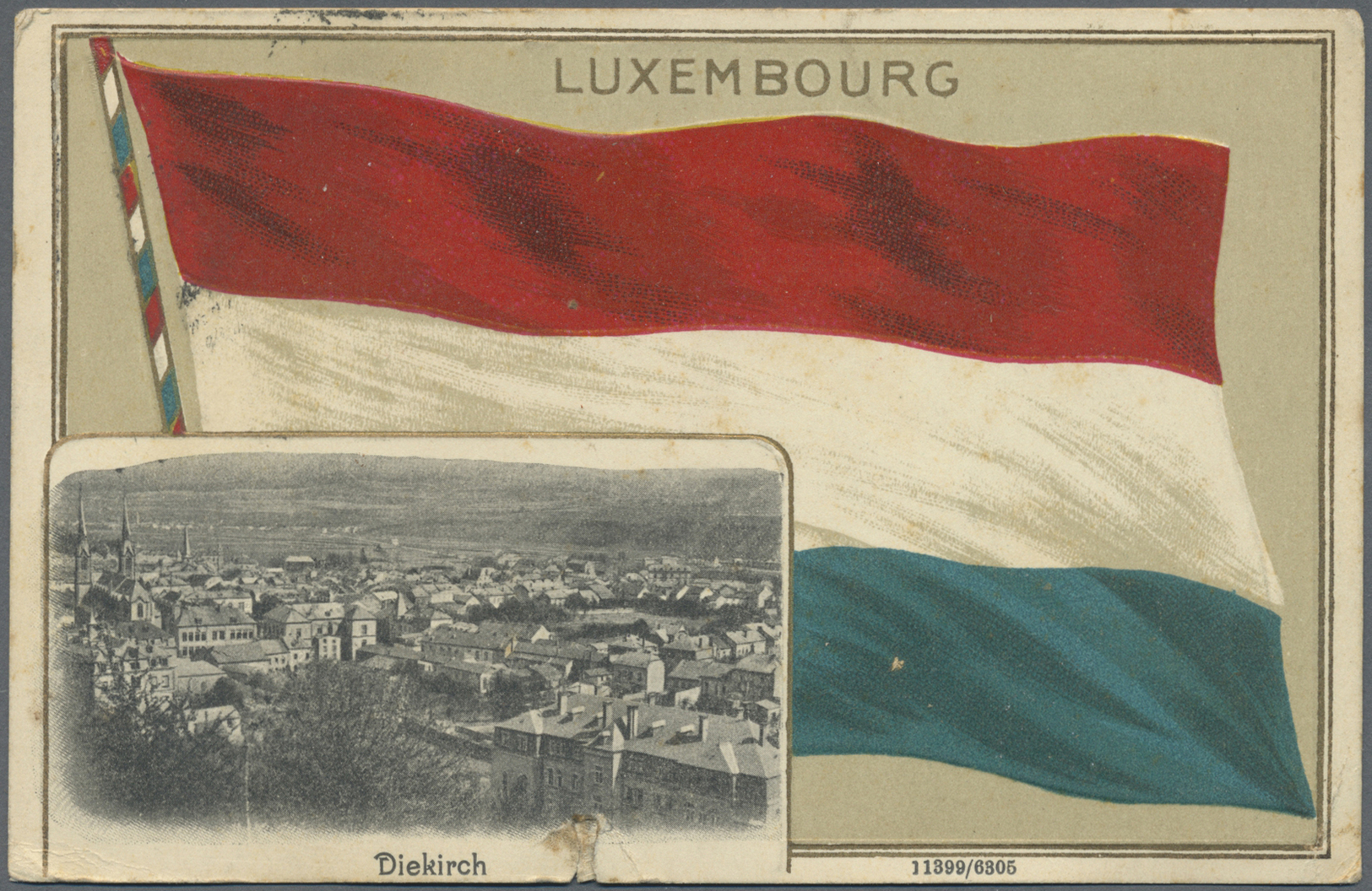 Br Luxemburg - Besonderheiten: 1919, Ppc Showing Flag Of Luxemburg And A Small Picture Of Diekirch Sent As "Soldi - Other & Unclassified