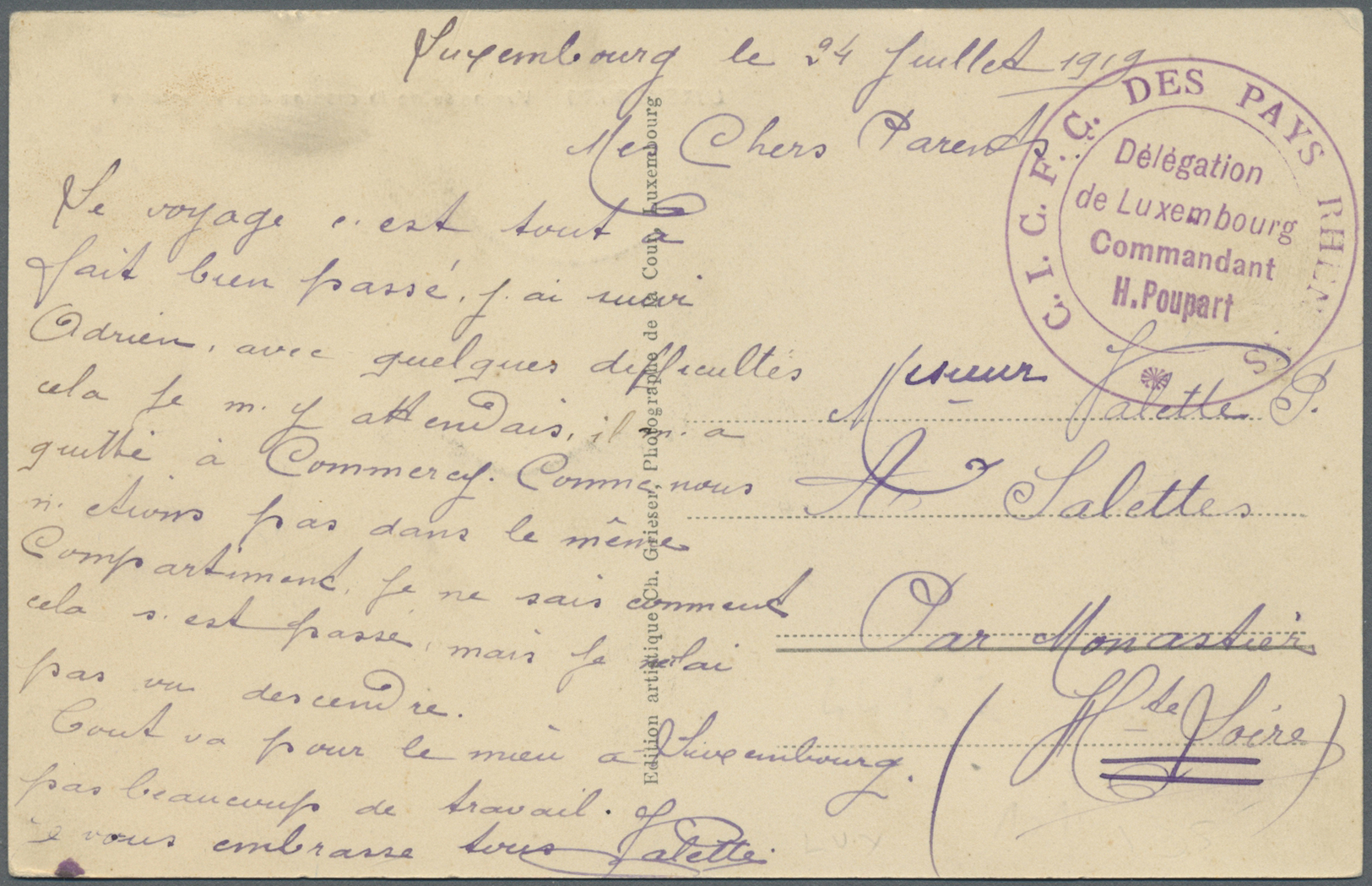 Br Luxemburg - Besonderheiten: 1919. Picture Post Card Of ‘Vue Prise De La Caserne Des Volontaires’ Addressed To - Autres & Non Classés