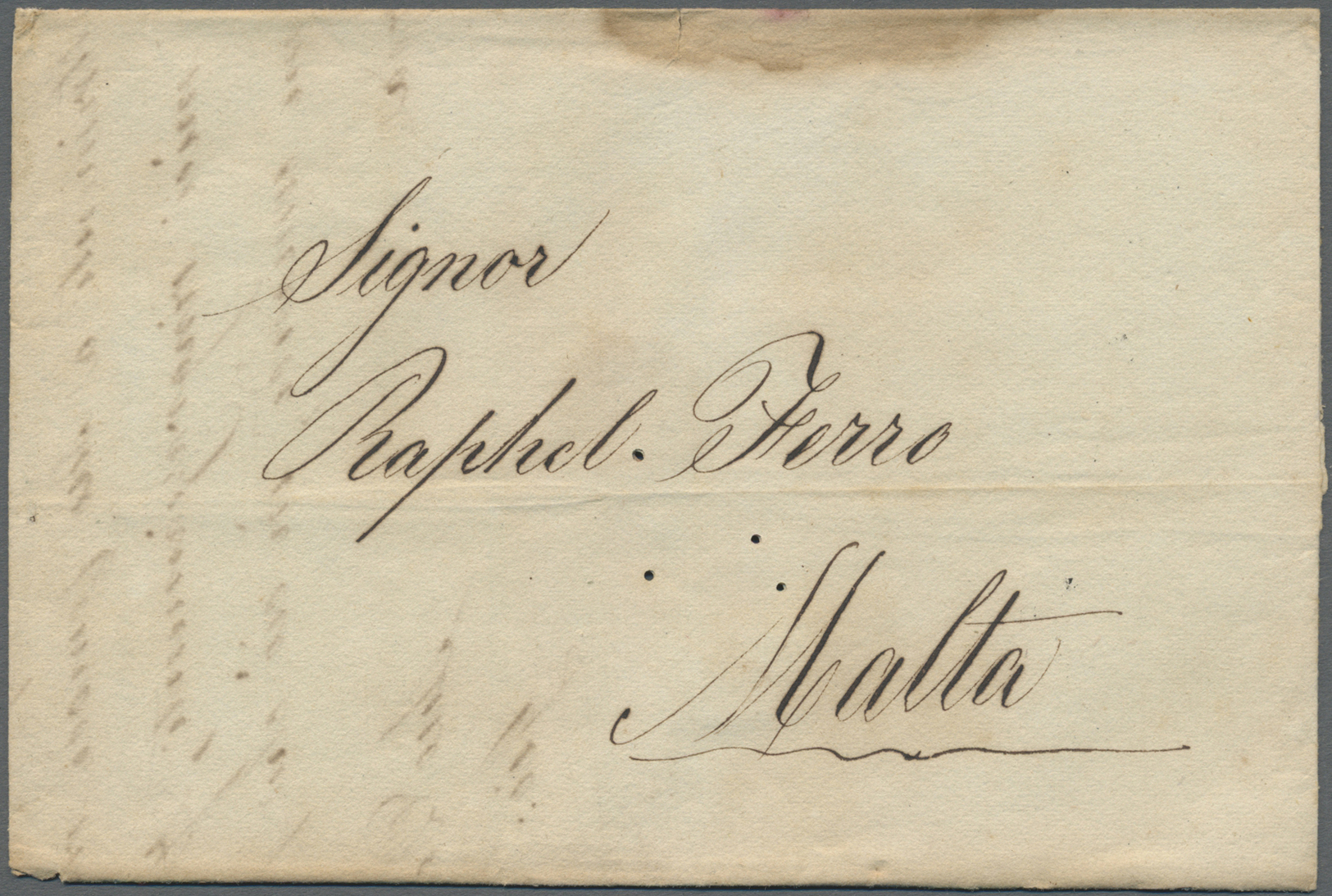 Br Malta - Vorphilatelie: 1838. Envelope (holes) Written From Livorno Dated '28th November 1838' Addressed To Mal - Malte