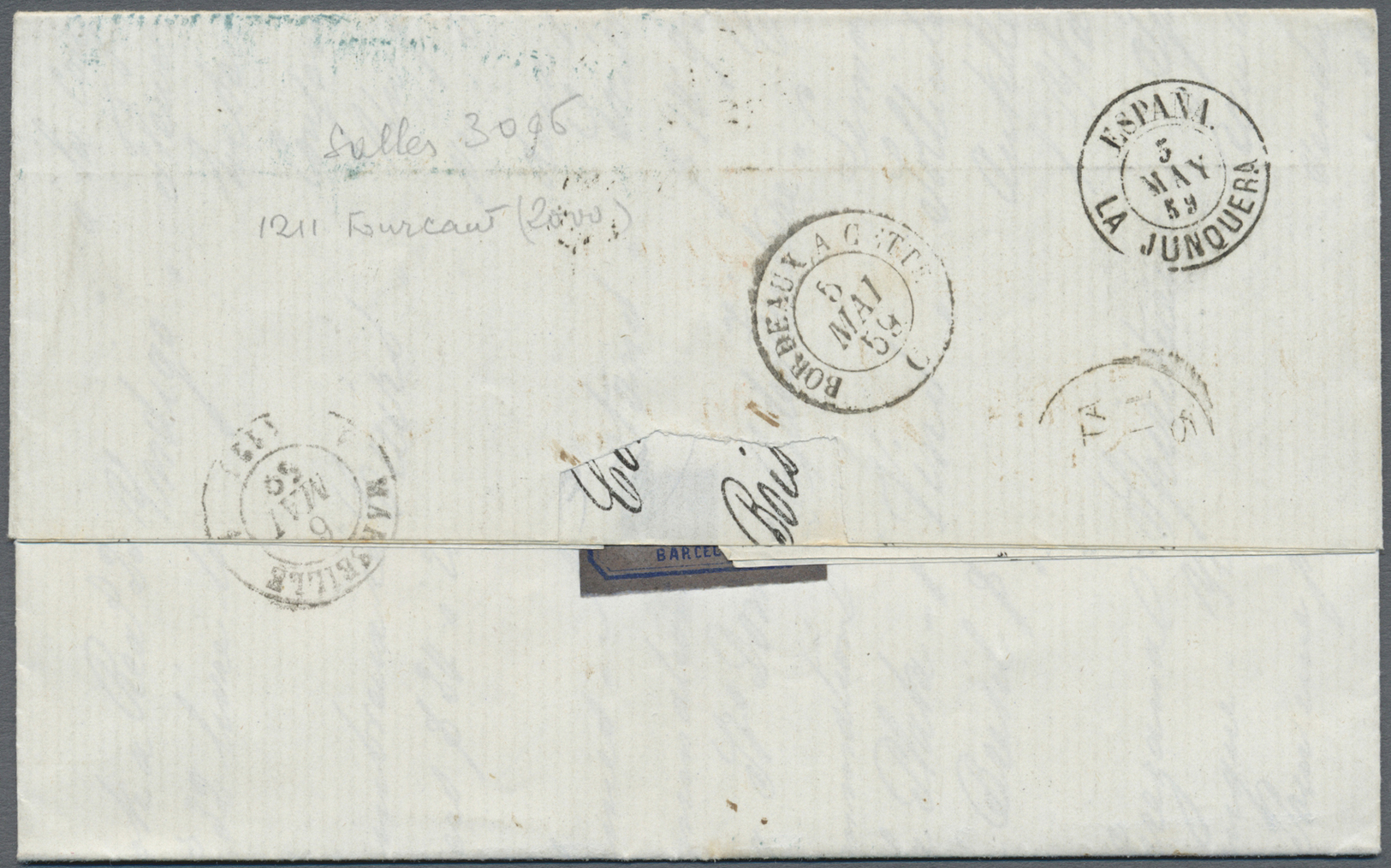 Br Malta - Vorphilatelie: 1859. Stampless Envelope Written From Barcelona Dated '3rd Mai 1859' Addressed To Malta - Malte