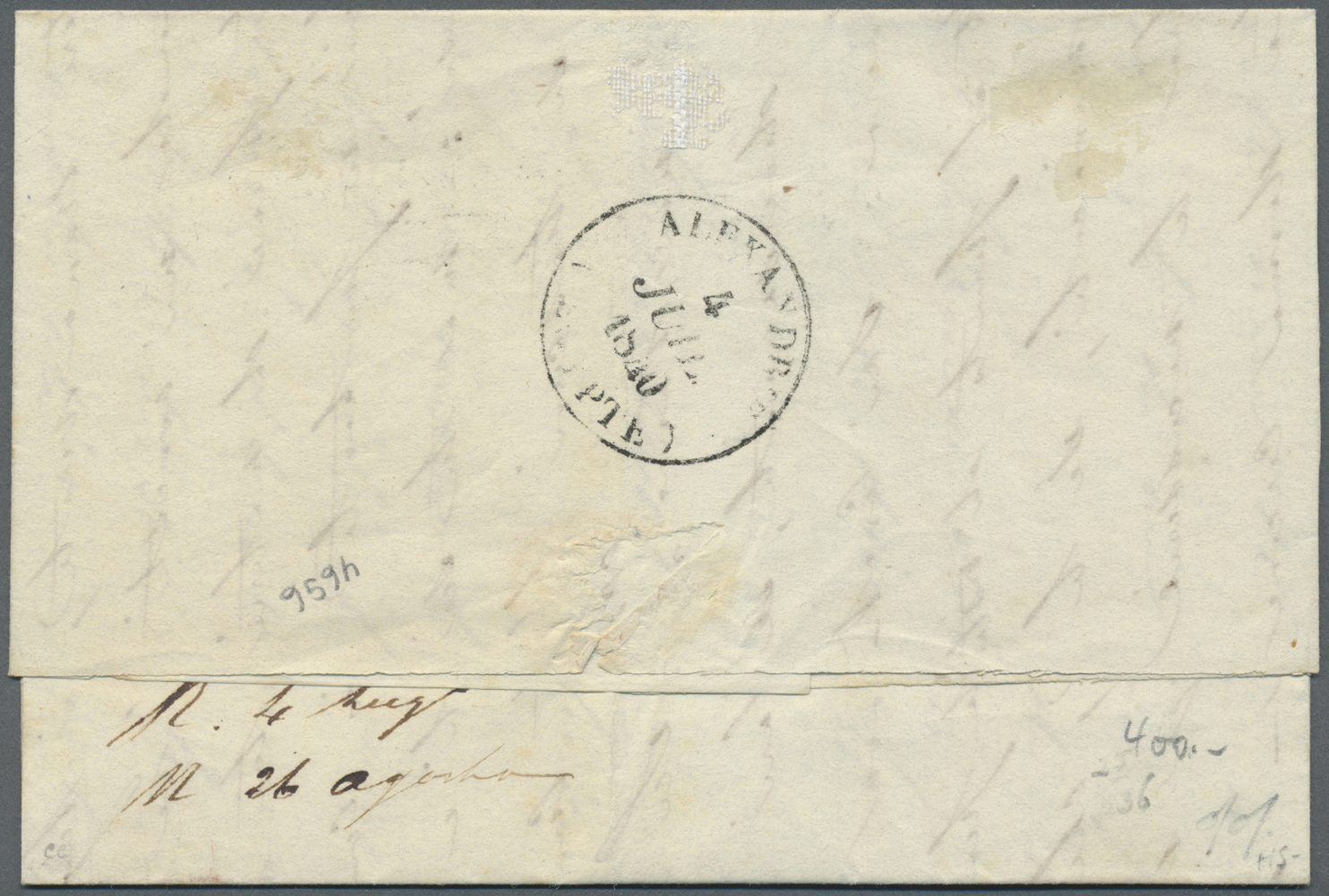 Br Malta: 1840, "Malta Post Paid" One Line Stamp (handbook MPP-2c) On Complete Folded Letter To ALEXANDRIA/Egypt, - Malte