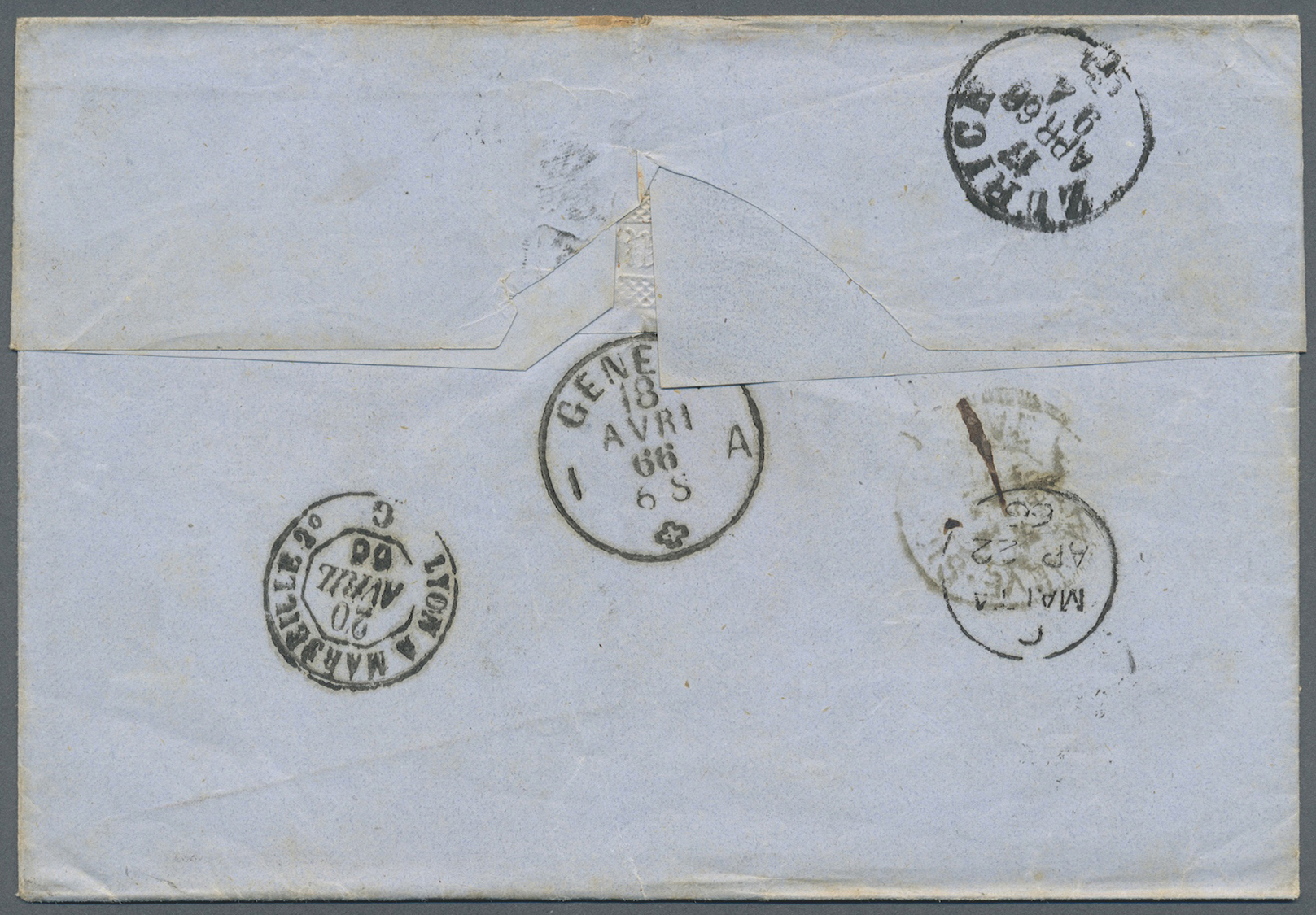 Br Malta: 1866. Stampless Envelope Written From St. Gallen Dated '17 April 1866' Addressed To Malta Cancelled By - Malta