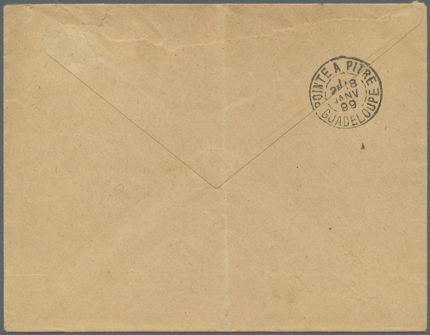 Br Guadeloupe: 1899. Envelope (vertical Fold, Roughly Opend) Addressed To The 'Chef De Service, Pointe-a-Pitre' Bearing  - Covers & Documents