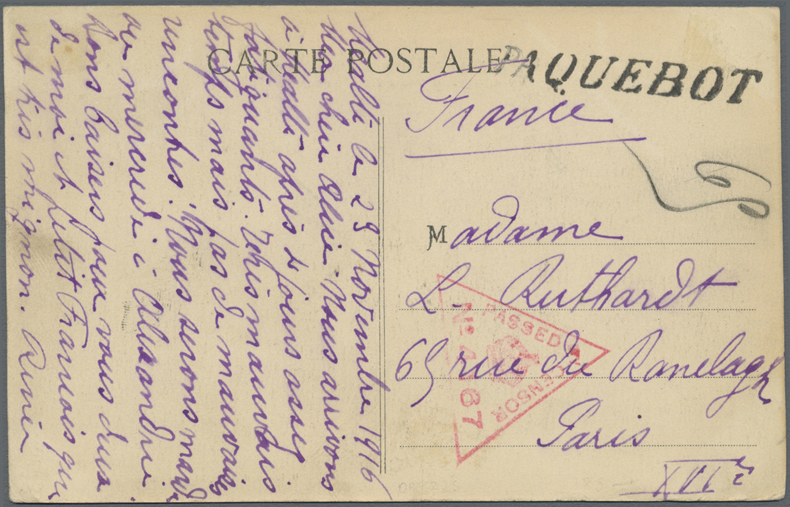 Br Malta: 1916. Picture Post Card Of The Messageries Maritimes "Mossoul" Written From Malta Addressed To France B - Malte