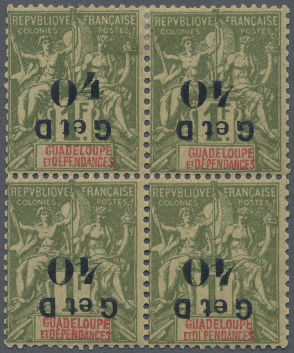 **/* Guadeloupe: 1903. Inverted "G Et D / 40" Overprints On 1fr In A Block Of 4. Two Stamps Mint, Two Stamps Unused. - Covers & Documents