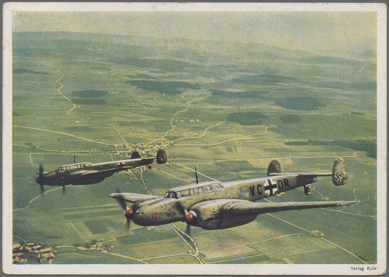 Ansichtskarten: Propaganda: 1940/1945, "Messerschmitt Me 110 Im Flug" Gelaufen, "Ju 88 Sturzkampfbom - Partiti Politici & Elezioni