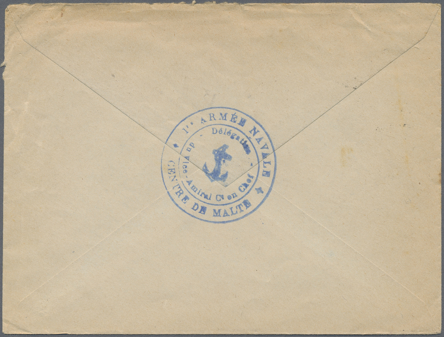 Br Malta: 1917. Stampless Military Mail Envelope Addressed To Paris Cancelled By 'Postes Naveles/Medit' Date Stam - Malta