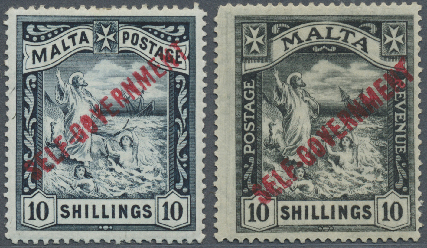 * Malta: 1922, Shipwreck Of St. Paul In Two Types 10s. Blue-black (Malta Postage) And 10s. Black (Malta) Both Wi - Malte