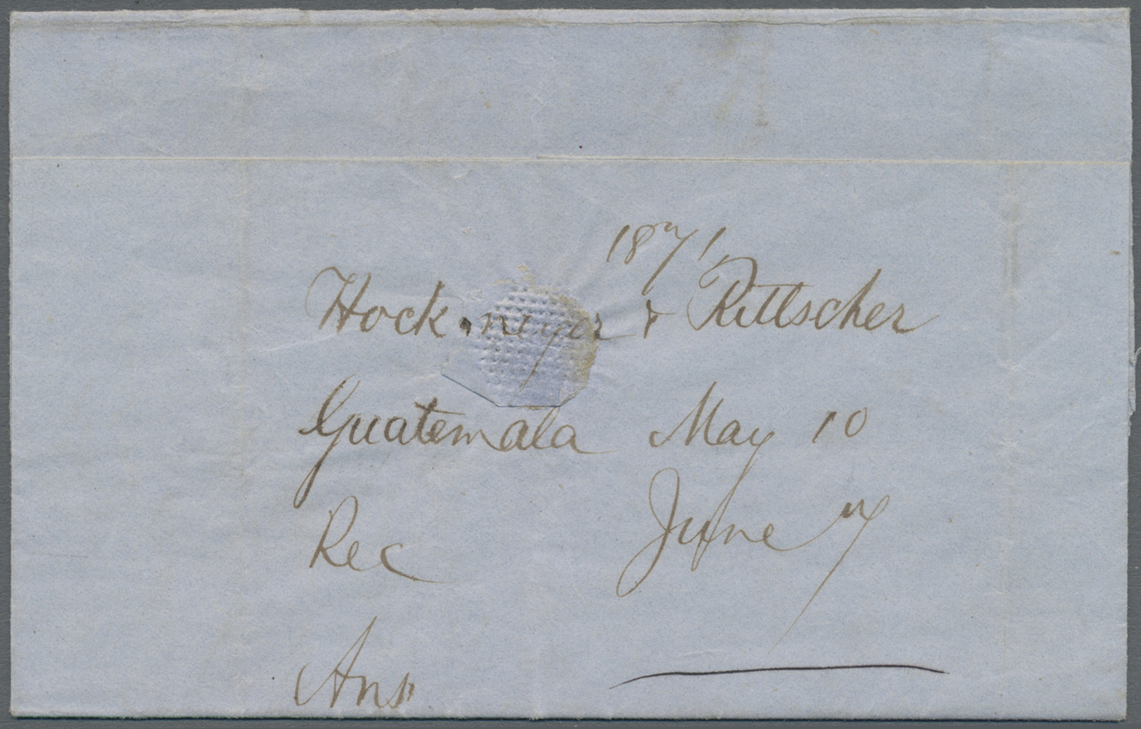 Br Guatemala: 1871. Stampless Envelope Written From Guatemala Dated 'May 10 1871' Addressed To New York With 'N.Y. Steam - Guatemala