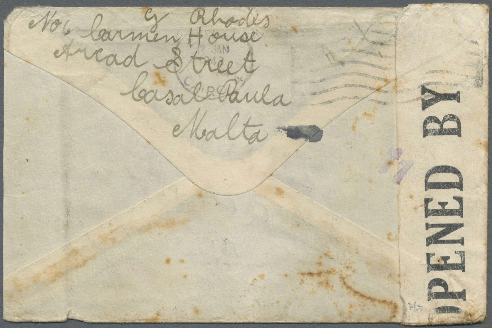 Br Malta: 1943. Envelope (fox Sports) Addressed To Mombasa Bearing Malta SG 219, 1d Brown And SG 220, 1½d Scarlet - Malta