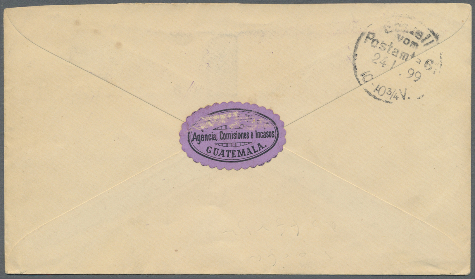 GA Guatemala - Ganzsachen: 1898. Postal Stationery Envelope 6c Blue Upgraded With Yvert 33, 2c Brown, Yvert 61, 1c On 5c - Guatemala