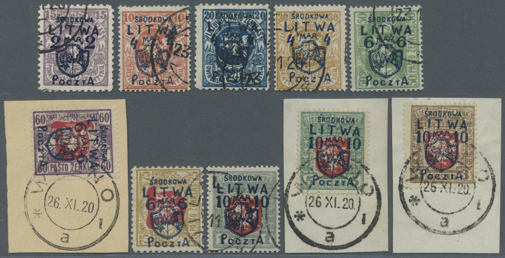 O/Brrst Mittellitauen: 1920, Mittellitauische Marken Mit Aufdruck, 10 Werte, Gestempelt Oder Auf Briefstück, Mi. Nr. 4 - Lithuania
