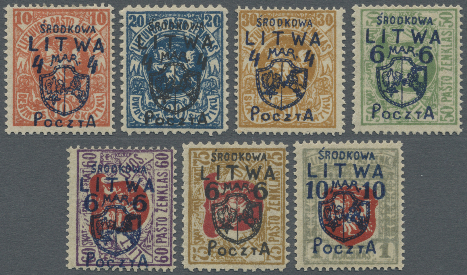 * Mittellitauen: 1920, Litauische Freimarken Mit Aufdruck Sieben Verschied. Werte Ungebraucht Mit Falz, Seltene - Lituanie