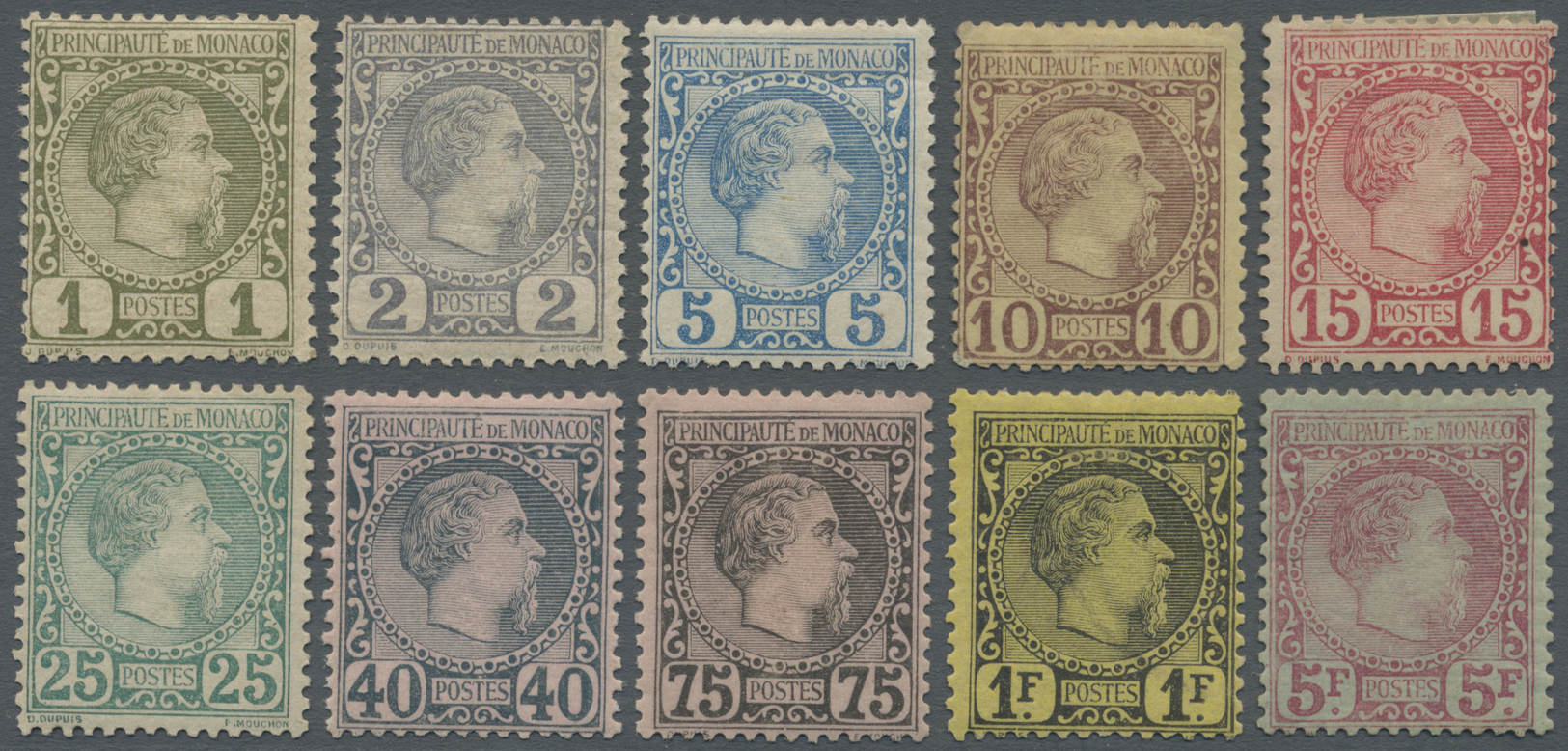 * Monaco: 1885, 1 C To 5 Fr Complete Set Unused, 25 C And 5 Fr Small Flaw, Scarce - Unused Stamps