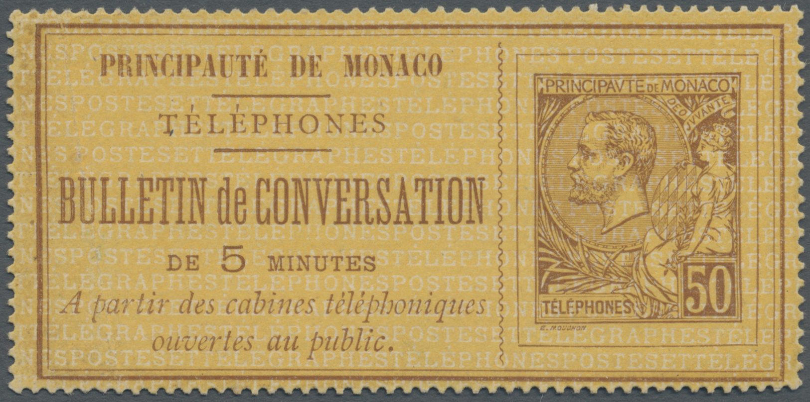 (*) Monaco: 1886, 50 C "BULLETIN De CONVERSATION De 5 MINUTES" Unused Without Gum - Neufs