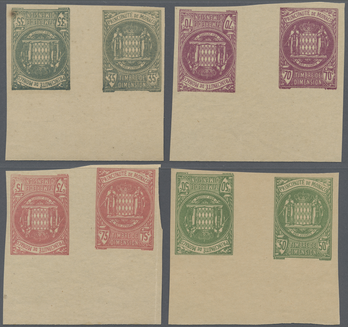 **/(*) Monaco: Ca.1900. Dimension Yvert #1/8. Set Of 8 Tète-béche Essay Gutter Pairs. Ca.1900, Dimension Yvert 1/8, S - Unused Stamps
