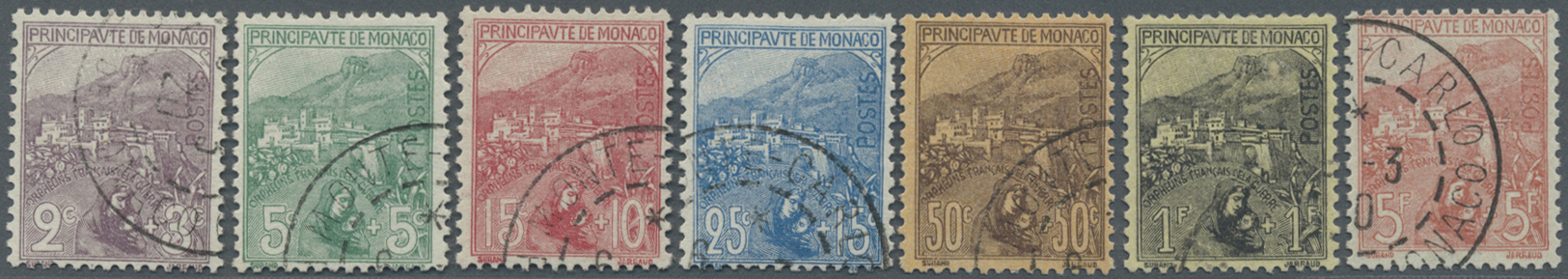 O Monaco: 1919, 2 C. Bis 5 Fr., Kompl. Ausgabe Kriegswitwen Und Waisen (7 Werte), Einwandfrei Gezähnt Und Gestem - Unused Stamps