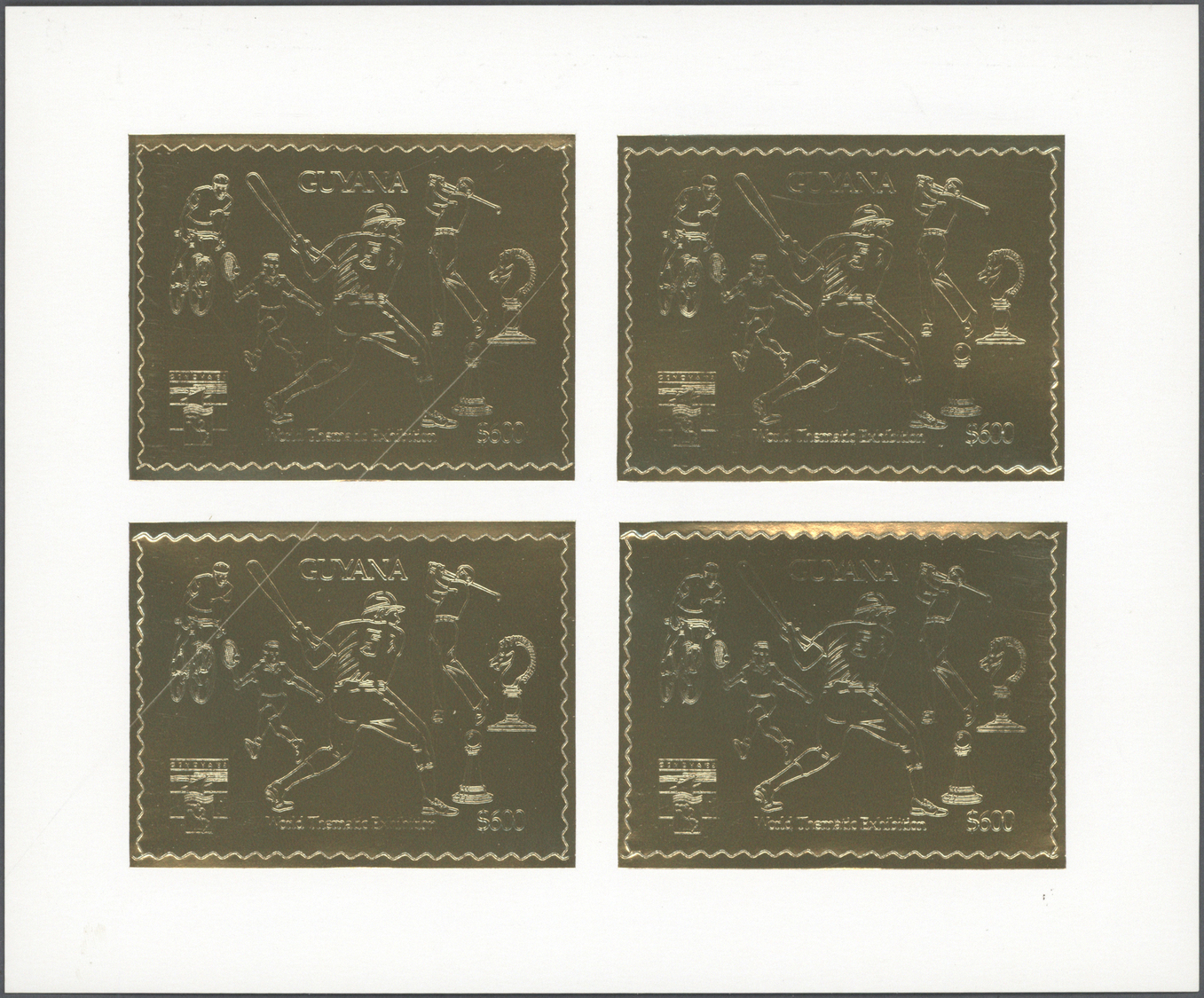 ** Guyana: 1992, International Stamp Exhibition GENOVA'92 Complete Set Of 18 GOLD And SILVER Thematic Stamps In Sheetlet - Guyana (1966-...)