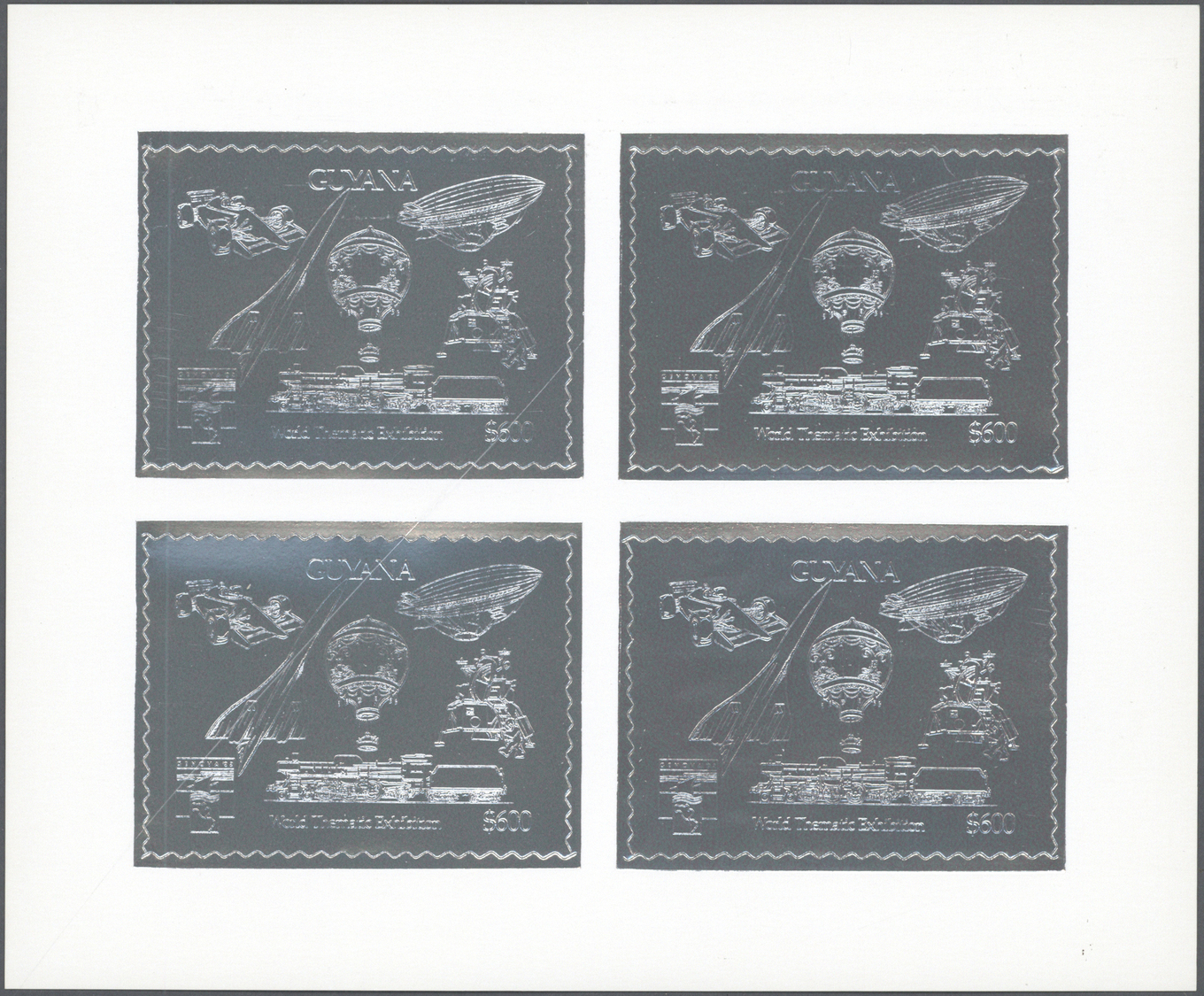 ** Guyana: 1992, International Stamp Exhibition GENOVA'92 complete set of 18 GOLD and SILVER thematic stamps in sheetlet