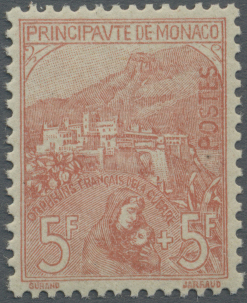 ** Monaco: 1919, 5 Fr+5 Fr Red, Mint Never Hinged, Mi For * 1.400.- Euro - Unused Stamps