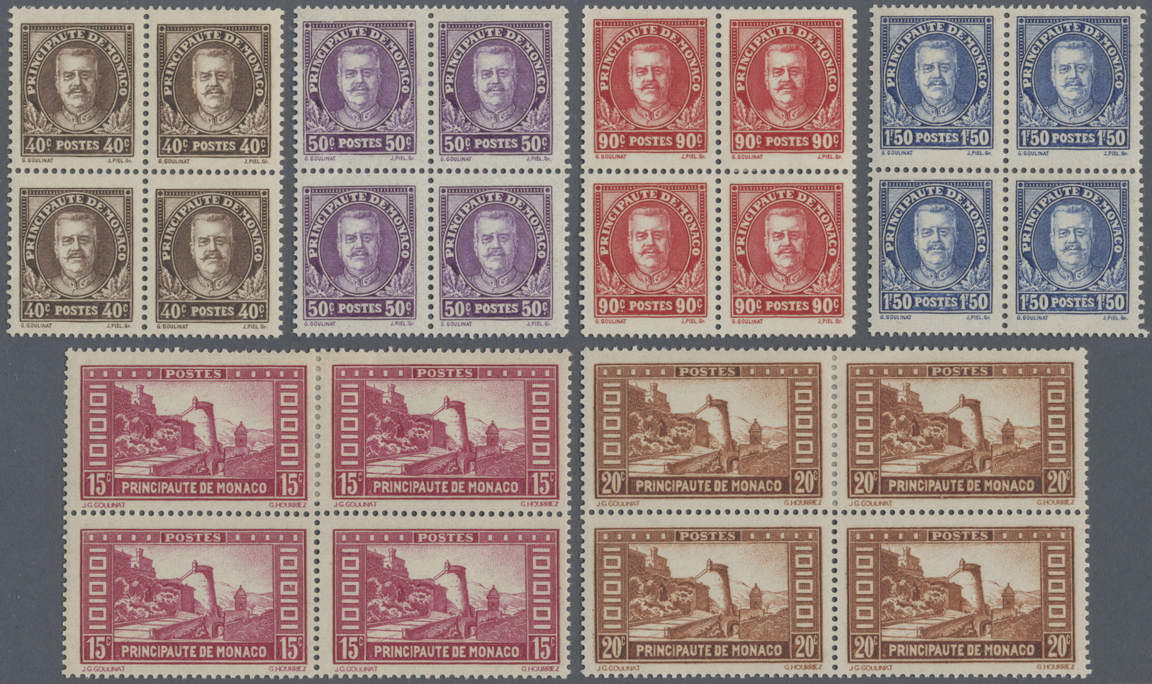 */** Monaco: 1933, Freimarken: Fürst Louis II. Im Viererblock, 3 VB Mit Je Einem Falz Und Bauwerke, Im VB, Mindeste - Unused Stamps