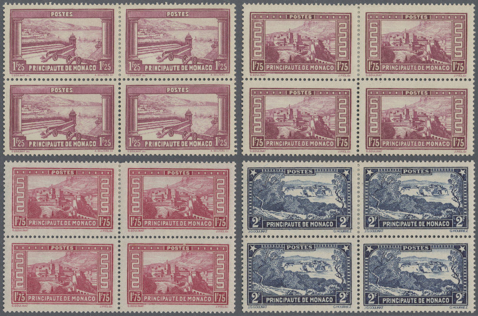 */** Monaco: 1933, Freimarken: Fürst Louis II. Im Viererblock, 3 VB Mit Je Einem Falz Und Bauwerke, Im VB, Mindeste - Unused Stamps