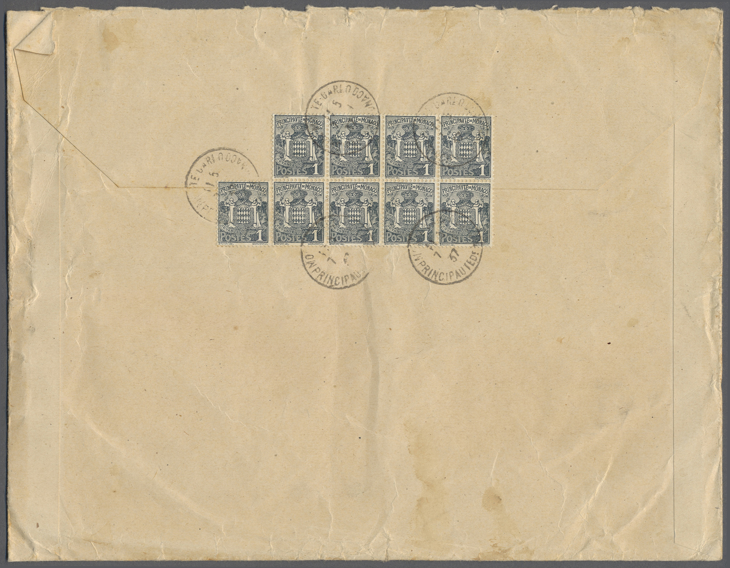 Br Monaco: 1937, Grossformatiger Briefumschlag Frankiert Mit 27 Marken, Rückseitig Ein 9er Block, Frankatur Insge - Neufs