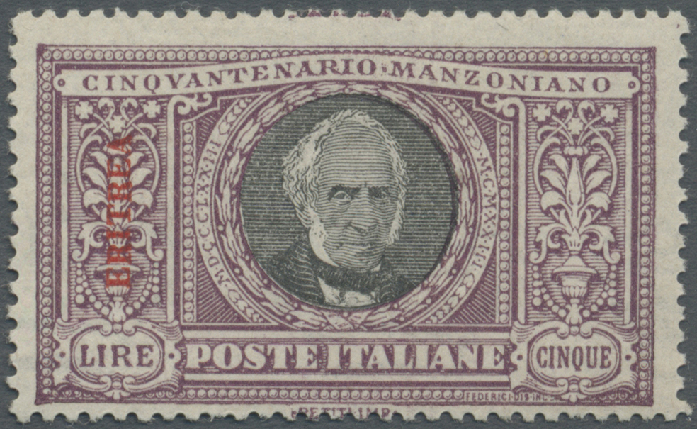 ** Italienisch-Eritrea: 1923, 5 L. Violet And Black, Mint Never Hinged, Expertised Diena, Sassone Catalogue Value 1.000, - Erythrée