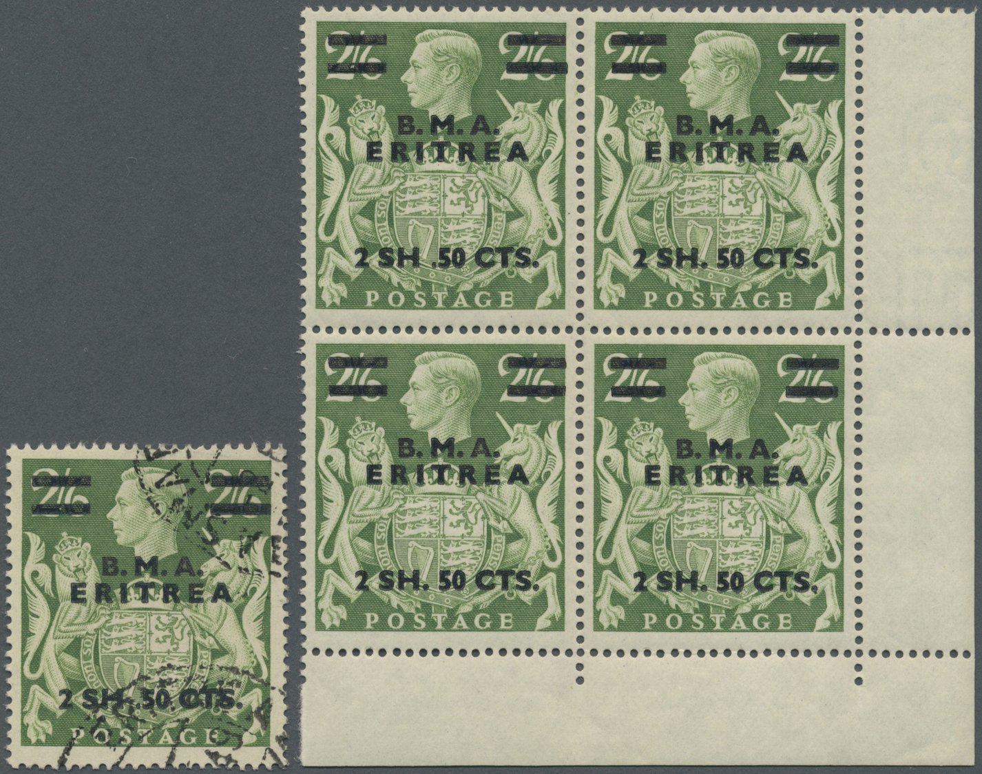 **/O Italienisch-Eritrea: 1948, British Military Mail, 2s.50c. On 2s.6d., Variety "misplaced Stop", Single Used Copy And - Eritrea