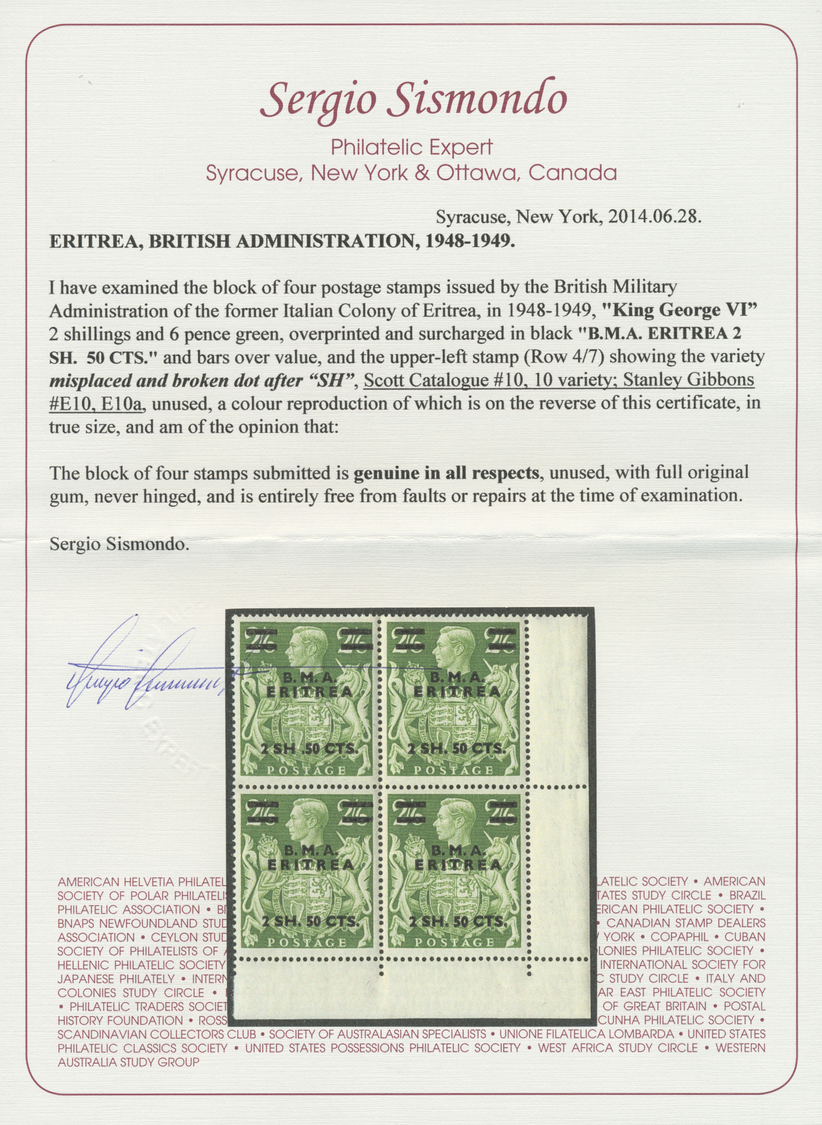 **/O Italienisch-Eritrea: 1948, British Military Mail, 2s.50c. On 2s.6d., Variety "misplaced Stop", Single Used Copy And - Eritrea