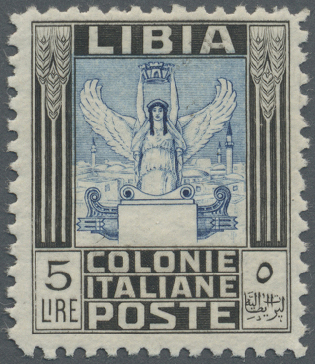 * Italienisch-Libyen: 1937, Victoria And Tripoli 5 Lire Black And Blue Without Wmk. Perf. 11, Mint Very Lightly Hinged W - Libya
