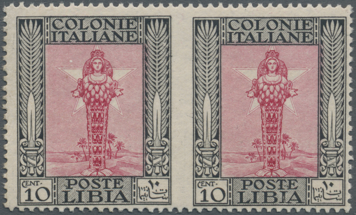 ** Italienisch-Libyen: 10 C Red/black Vertical Pair In The Middle Imperforated, Mint Never Hinged - Libya