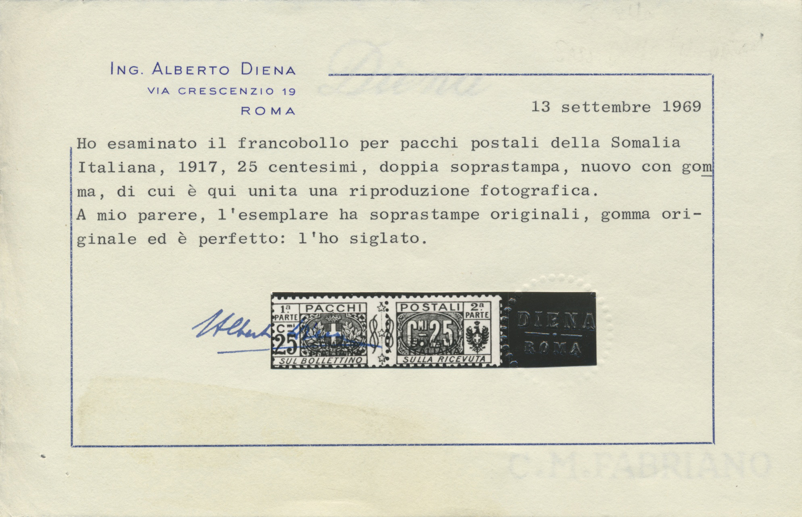 * Italienisch-Somaliland - Paketmarken: 1917, Wappen Und Wertziffer 25 C. Rot Mit DOPPEL-Aufdruck 'SOMALIA / ITALIANA',  - Somalia