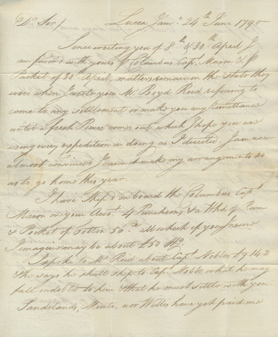 Br Jamaica - Vorphilatelie: 1790. Stampless Envelope Written From Lucca, Jamaica Dated '24 June 1790' Addressed To Edinb - Jamaïque (...-1961)