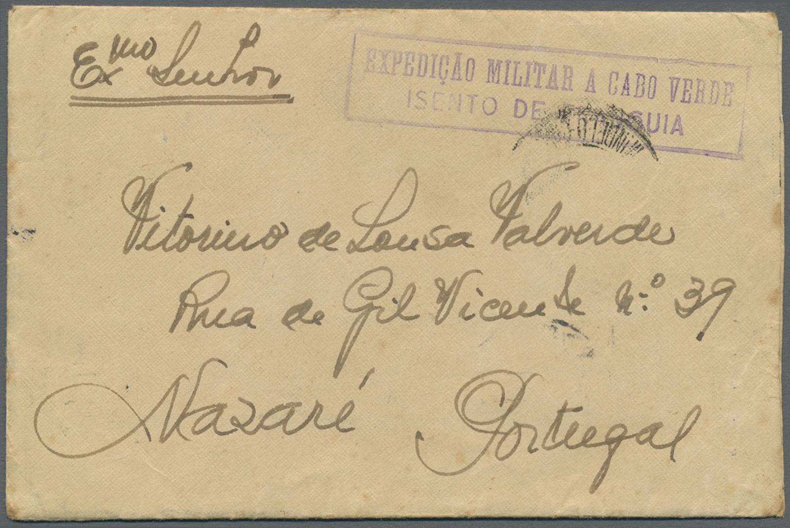 Br Kap Verde: 1944. Unstamped Envelope Written From Mindelo St. Vincente To Nazare Cancelled By 'Expedicao Militar A Cab - Cape Verde