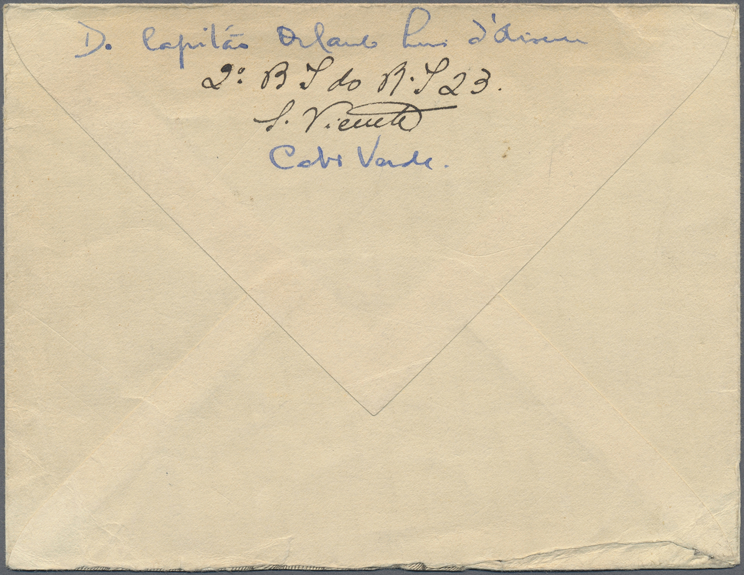 Br Kap Verde: 1944. Unstamped Envelope Written From Mindelo St. Vincente To Lisbon Cancelled By '2nd Battalion De Regime - Cape Verde