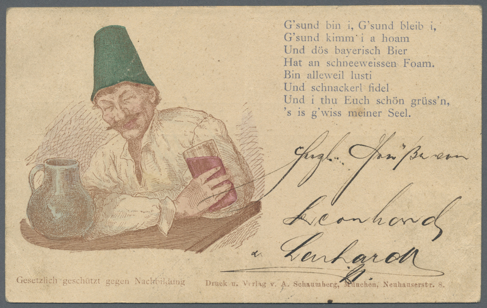 Ansichtskarten: Vorläufer: 1884, BIER, "G´sund Bin I, G´sund Bleib I," Gestempelt Regensburg, Mit Kn - Non Classificati