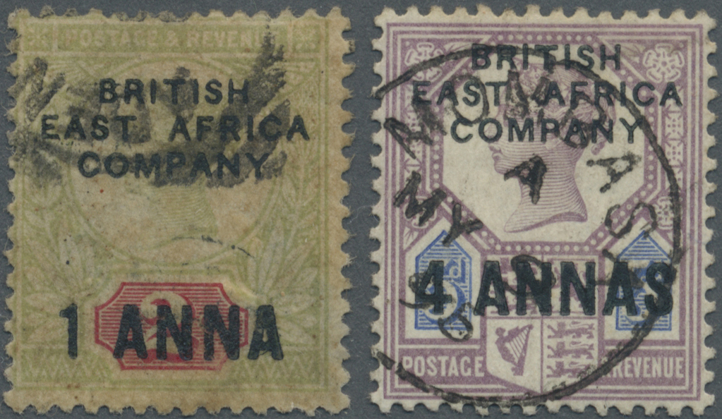 O Kenia - Britisch Ostafrika Kompanie: 1890 QV "1 ANNA" On 2d. Grey-green & Carmine And "4 ANNAS" On 5d. Dull Purple And - British East Africa