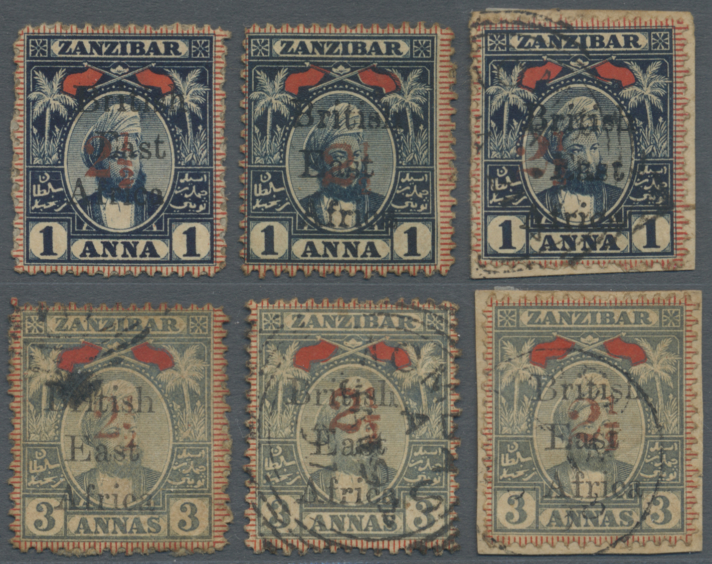 O/(*) Kenia - Britisch Ostafrika: 1897 Complete Set Of Six Zanzibar Stamps Optd. 2½ (three Types On 1a And Three Types O - British East Africa