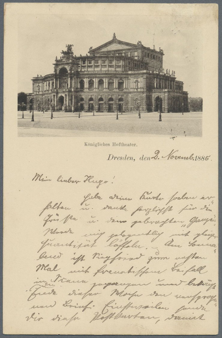 Ansichtskarten: Vorläufer: 1885, DRESDEN "Königliches Hoftheater", Vorläuferkarte Mit K1 DRESDEN-ALT - Non Classificati
