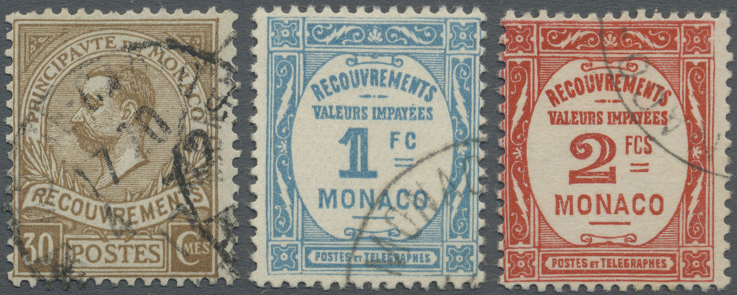 O Monaco - Portomarken: 1911/1932, Postauftragsmarken Fürst Albert 30 C. Gelbbraun Sowie 1 Fr. Hellblau Und 2 Fr - Postage Due