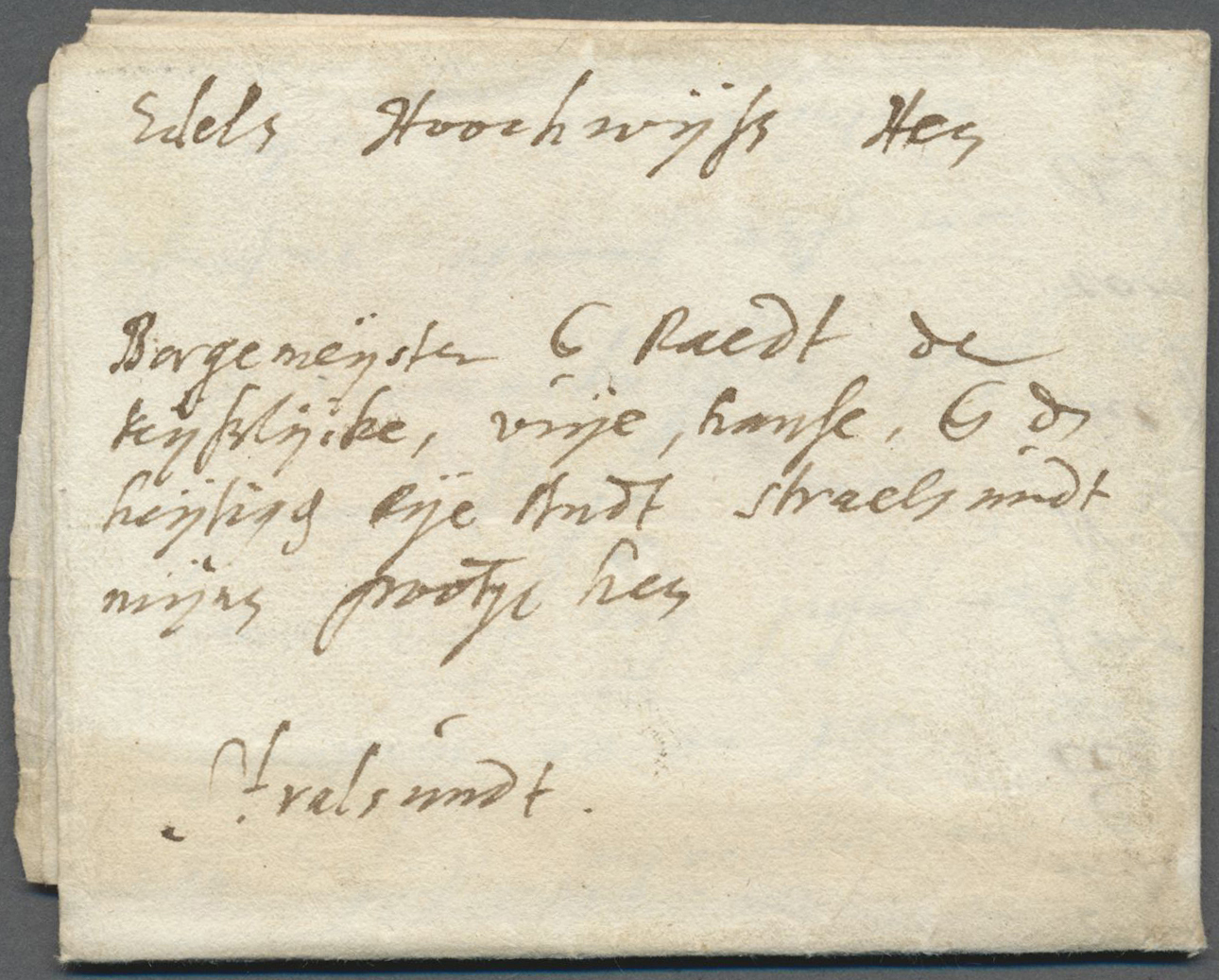 Br Niederlande - Vorphilatelie: 1695, Very Early Letter From Den Haag With Complete Content To The Mayor Of STRAL - ...-1852 Precursori